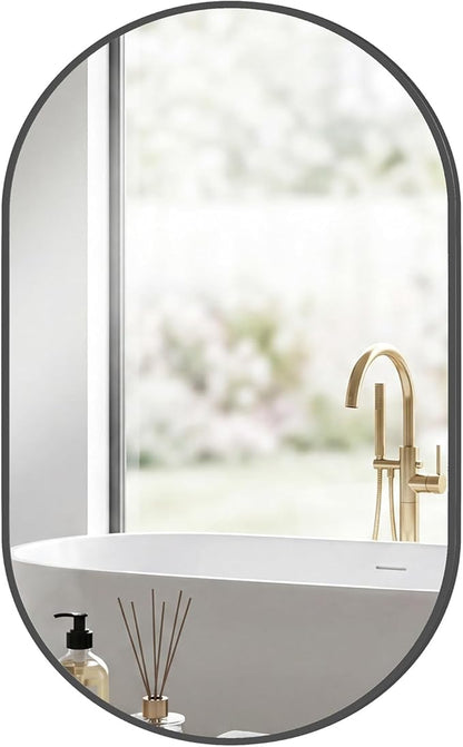 NEWBULIG 24" x 36" Oval Bathroom Mirror, Black Wall Mirror with Metal Frame, Tempered Glass, Morden Vanity Mirror for Over Sink, Entryway, Living Room, Bedroom, Horizontal or Vertical