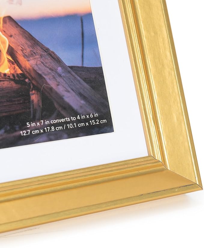 5x7 Picture Frame Gold, Display 5x7 without Mat or 4x6 with Mat, Wall Gallery Photo Frames