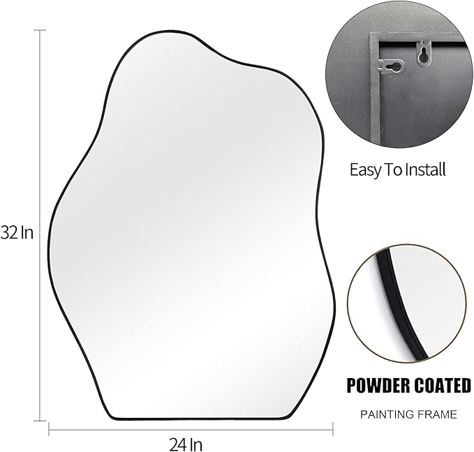 POZINO Irregular Mirror, 32"x24"Asymmetrical Mirror, Morden Odd Shape Mirrors, Abstract Frameless Wall Mirrors for Bathroom Living Room Bedroom Entryway Home Decor