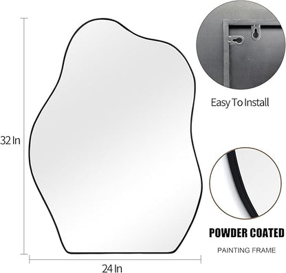 POZINO Irregular Mirror, 32"x24"Asymmetrical Mirror, Morden Odd Shape Mirrors, Abstract Frameless Wall Mirrors for Bathroom Living Room Bedroom Entryway Home Decor