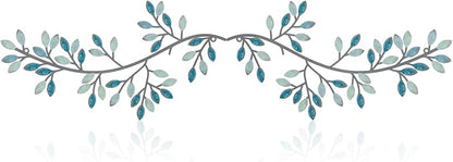 Hotop 2 Pieces Metal Tree Leaf Wall Decor Vine Olive Branch Leaf Wall Art Wrought Iron Scroll Sculptures Above the Bed, Living Room, Outdoor Decoration(Classic Style,Teal)