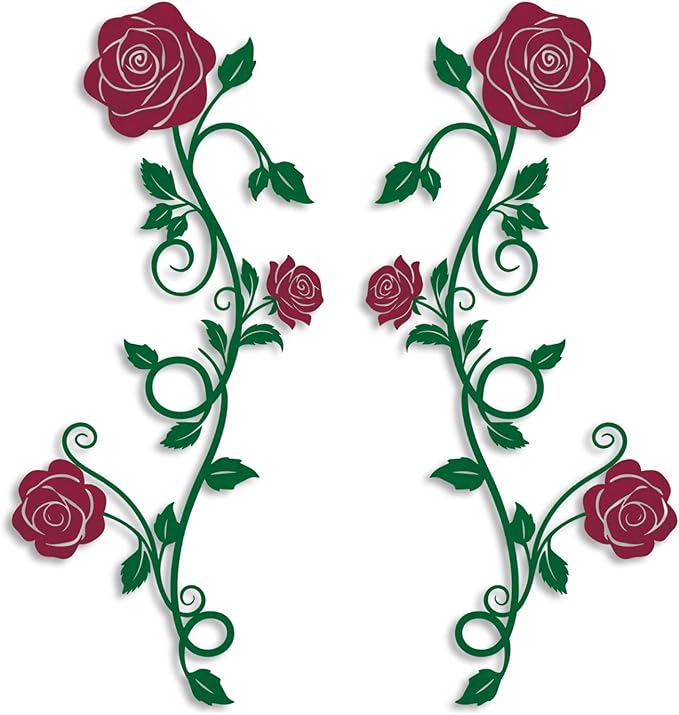 Pinetree Art 2 Pieces Metal Flower Wall Art Modern Vintage Rose Floral Branch Wall Decor for Living Room Hallway Bathroom (Red)