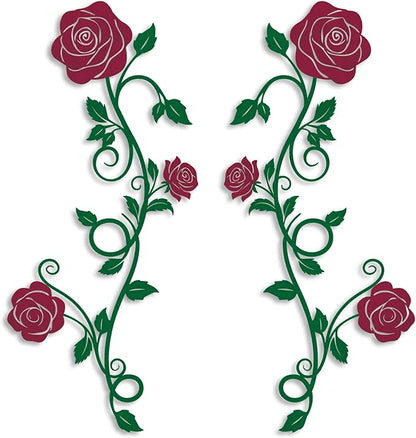Pinetree Art 2 Pieces Metal Flower Wall Art Modern Vintage Rose Floral Branch Wall Decor for Living Room Hallway Bathroom (Red)