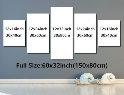 Artbrush Tower Horse Racing Wall Art Modern Pictures for Living Room Artwork Painting Dining Room Decor 5 Panel Canvas Prints Racehorse Poster Bedroom Decoration Framed Ready to Hang(60''Wx32''H)