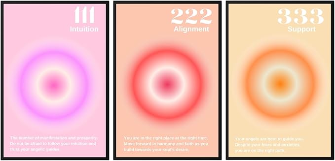 Gradient Aura Angel Numbers Poster Sets for Room Aesthetic Inspirational Quotes Wall Art Paintings Abstract Minimalist Room Wall Decor - 11x17in LAMINATED - No Frame (Angel Numbers 111, 222, 333)