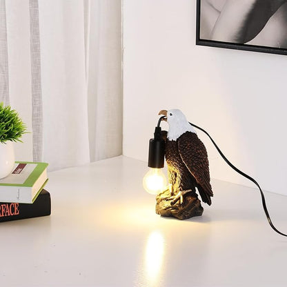 Jorunhe Bird Table Lamp - Resin American Eagle Night Light with E12 Bulb, Crow Table Lamp for Bedroom, Living Room, Cafe, Office Home Decor 7.9" Height