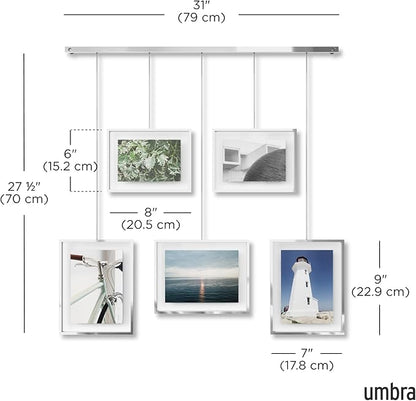 Umbra Exhibit Picture Frame Gallery Set, Adjustable Wall Collage Displays Five Photos (Two 4x6 and Three 5x7), Set of 5, Chrome