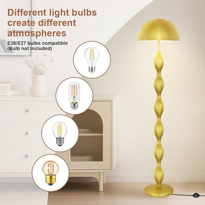 Vintage Creative Mushroom Lamps for Living Room,63" Unique Led Floor Lamp Gold,3 Colors Modern Tall Standing Light,Minimalist Reading Light for Dining Room,Office,Bedroom