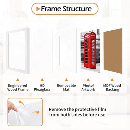 12x16 Picture Frame, 12 x 16 White Frame with HD Plexiglass, Display Pictures 8.5x11 with Mat or 12x16 Without, Wall Hanging Photo Frame Poster Frames for Home Office Gallery Decor, 2 Pack