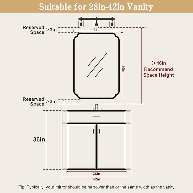 WallBeyond 28" x 40" Rounded Corner Arch Wall Mirror with Wood Frame for Entryway, Living Room or Bedroom Home Decor - Light Woodgrain [28 x 40 inches, Natural Color]