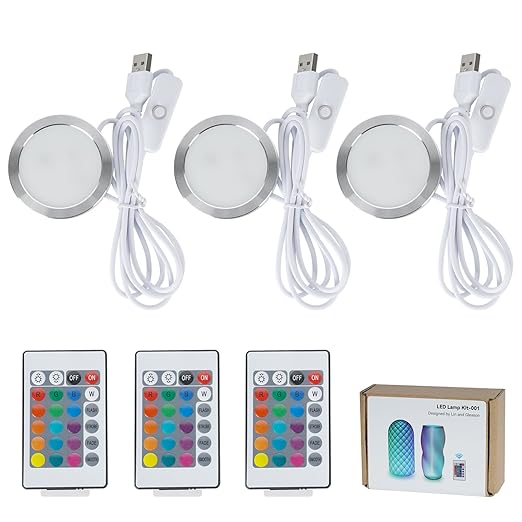 3PCS Remote Control RGB LED Lamp Kit 001 for Bambu Lab H2D/X1/P1P/A1 Multicolor RGB Includes Button Battery Makerworld for Anycubic Makeronline 3D Printer light DIY Hardware Model Parts USB