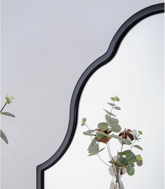 Chende 36'' X 24'' Arch Mirror with Wood Frame, Large Black Bathroom Mirror for Wall, Elegant Scalloped Mirror for Entryway, Living Room, Dining Room