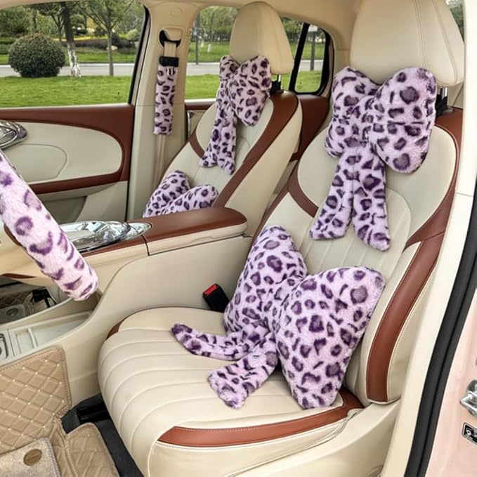 2 Pack Cute Leopard Print Bow Throw Pillows Furry Cheetah Bownote Plush Pillow Decor Bow Lumbar Suffed Pillow for Home Living Room Bedroom Bed Couch Cushion