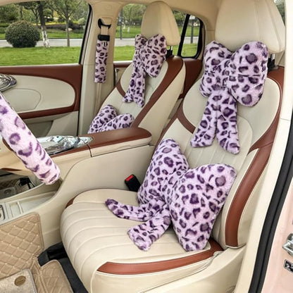 2 Pack Cute Leopard Print Bow Throw Pillows Furry Cheetah Bownote Plush Pillow Decor Bow Lumbar Suffed Pillow for Home Living Room Bedroom Bed Couch Cushion