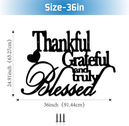 Hppybiry Thankful Grateful Blessed Wall Decor Black Metal Wall Art Thankful Grateful and Truly Blessed Sign Home Decor Entryway Living Room Decoration Signs - 36 Inches