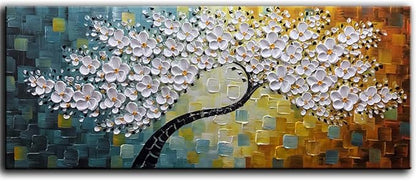 YaSheng Art - Large Canvas Wall Art ,100% Hand Painted Floral Wall Art Oil Painting , 3D Texture White Flower Artwork Paintings, Modern Home Bedroom Living Room Wall Decor ,Abstract Art Painting, Framed Wall Art Pictures 24x60inch