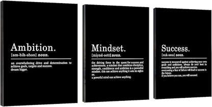 Inspirational Canvas Painting Wall Art -EPHANY ART - Mindset Quotes Prints, Motivational Wall Art Success Framed Entrepreneur Poster Positive Quotes Wall Poster for Home Office Workplace (M-3pcs,20x30inchx3pcs)