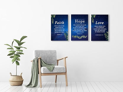 Faith, Hope & Love Bible Verse Inspirational Wall Art, Christian Canvas, A Great Religious Decor Gift for Living Room & Bedroom, (38 x 58cm x 3pcs) Framed Starry Sky