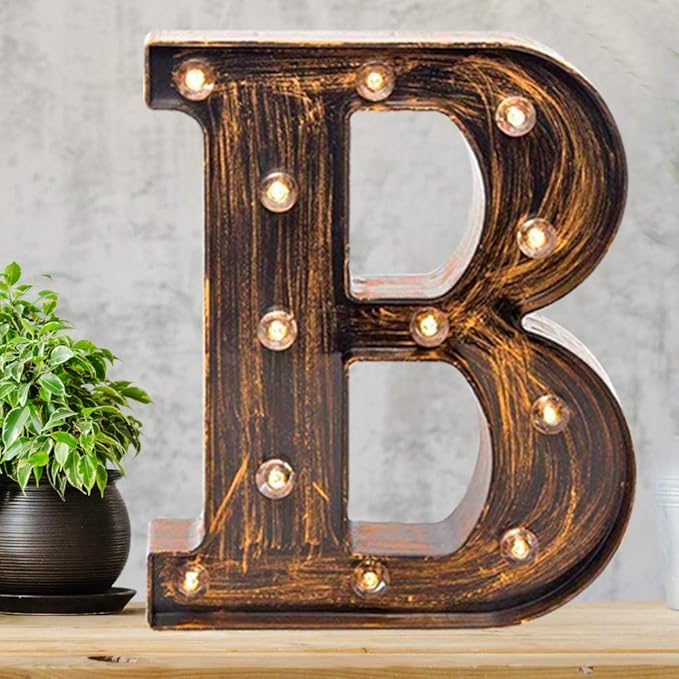 Pooqla Vintage Light Up Marquee Letters with Lights – Illuminated Industrial Style Lighted Alphabet Letter Signs - Coffee Bar Apartment Bedroom Wall Home Initials Decor A-Z