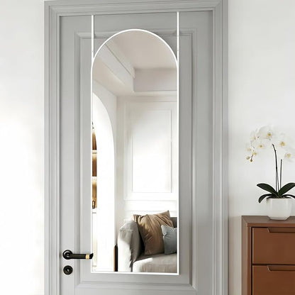 Dewfig Door Mirror with Stand, Arched Full Length Mirrors Over The Door, 16"x 50" Hanging or Wall Mirror, Full Body Mirrors for Bedroom,Living Room,White