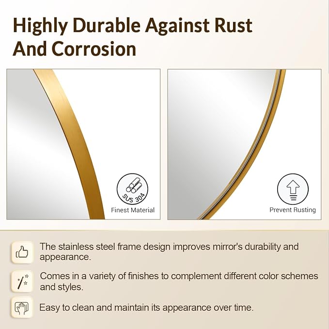 ANDY STAR Round Gold Mirror, 28 Inch Brass Round Mirror, Brushed Brass Bathroom Mirrors for Over Sink, Decorative Wall Mirrors, 1 Inch Deep Set Design, Ideal for Home Remodel, Hanging or Leaning