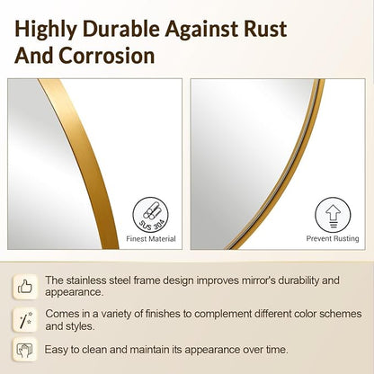 ANDY STAR Round Gold Mirror, 28 Inch Brass Round Mirror, Brushed Brass Bathroom Mirrors for Over Sink, Decorative Wall Mirrors, 1 Inch Deep Set Design, Ideal for Home Remodel, Hanging or Leaning