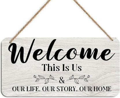 This is Us Our Life Our Story Our Home Wall Decor, Vintage Wooden Wall Decoration Family Hanging Sign for Living Room Front Door, New Home Decor Housewarming Gifts