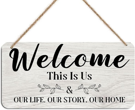 This is Us Our Life Our Story Our Home Wall Decor, Vintage Wooden Wall Decoration Family Hanging Sign for Living Room Front Door, New Home Decor Housewarming Gifts