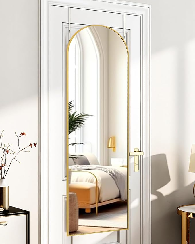 ITSRG Full Length Mirror Door Hanging, Door Mirror, Over The Door Mirror Full Length, 50"x16" Bathroom Door Mirror, Long Mirror for Bedroom Living Room Locker Room (Gold)