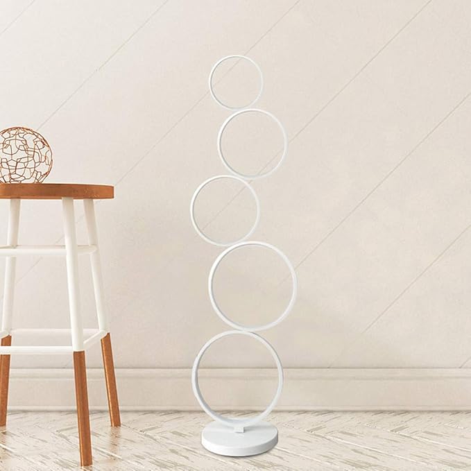 LAKIQ Modern Living Room LED Floor Lamps Plug-in Acrylic Stacked Rings Standing Lamps for Bedroom(White, Neutral Light)