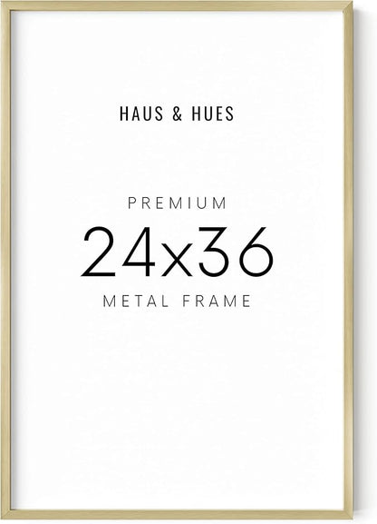 HAUS AND HUES 24x36 Gold Poster Frame - Premium Aluminum for Large Artwork and Movie Displays - Lightweight Modern Wall Frame for Home or Office