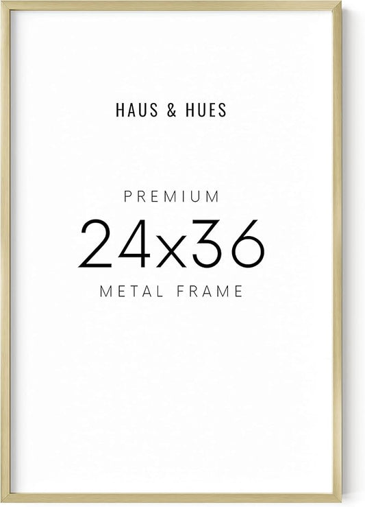 HAUS AND HUES 24x36 Gold Poster Frame - Premium Aluminum for Large Artwork and Movie Displays - Lightweight Modern Wall Frame for Home or Office