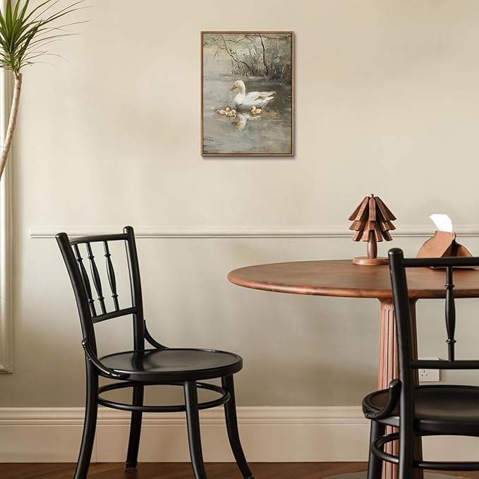 Framed Vintage Duck Canvas Wall Art, Farmhouse Animal Pictures Wall Decor, Rustic Country Nature Paintings Prints Cottagecore Home Decor Artwork for Living Room Bedroom Bathroom 16x24in