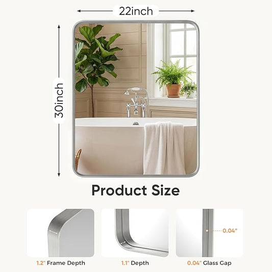 NEWBULIG 22"x30" Sliver Wall Mirror, Bathroom Mirrors for Over Sink, Matte Metal Framed Vanity Mirror with Tempered Glass, Entryway, Living Room, Bedroom