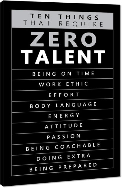 Black and White Inspirational Framed Office Wall Art Ten Things That Need Zero Talent Motivational Canvas Paintings Ready to Hang-24x36 inches