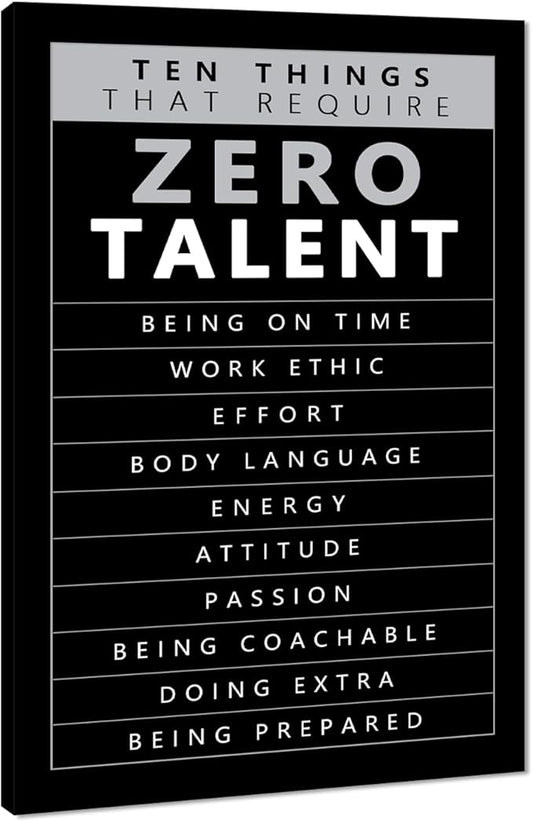 Black and White Inspirational Framed Office Wall Art Ten Things That Need Zero Talent Motivational Canvas Paintings Ready to Hang-24x36 inches