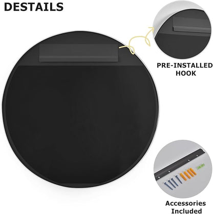 30 Inch Round Bathroom Mirror - Wall Mounted Circle Mirror with Metal Frame, Modern Mirror Suitable for Bathroom, Vanity, Entryway, Living Room, Wall Decor,Silver