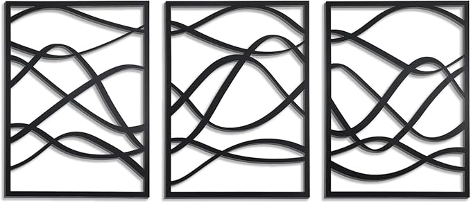 Zzbakress 3 Pcs Black Wooden Wall Decor Abstract Wall Art Decor Fine Curve Decoration Minimalist Wooden Single Line Decoration Wall Art for Living Room Bedroom Bathroom (Retro)