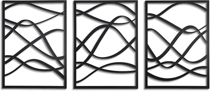 Zzbakress 3 Pcs Black Wooden Wall Decor Abstract Wall Art Decor Fine Curve Decoration Minimalist Wooden Single Line Decoration Wall Art for Living Room Bedroom Bathroom (Retro)