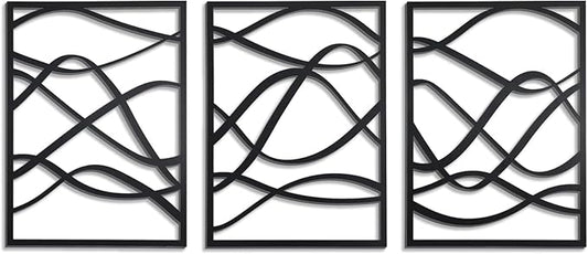 Zzbakress 3 Pcs Black Wooden Wall Decor Abstract Wall Art Decor Fine Curve Decoration Minimalist Wooden Single Line Decoration Wall Art for Living Room Bedroom Bathroom (Retro)