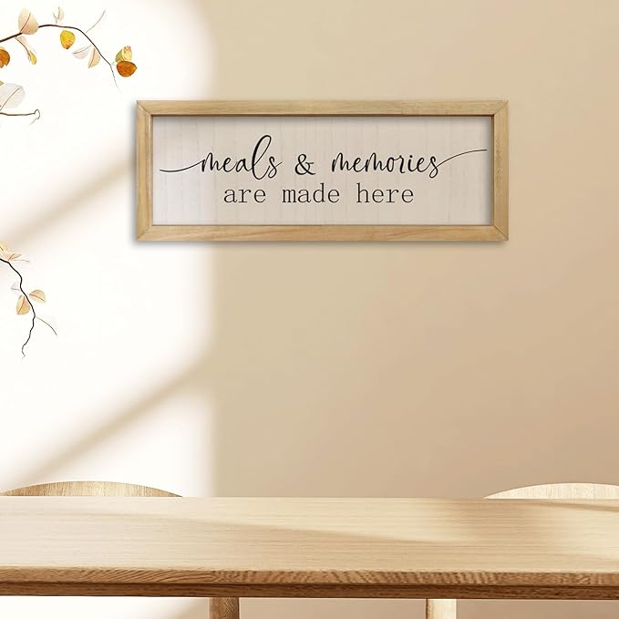 comurdyo Meals and Memories Are Made Here Sign Wall Decor 16"×6" for Dining Room Kitchen Wooden Framed Hanging Wall Art (Wood)