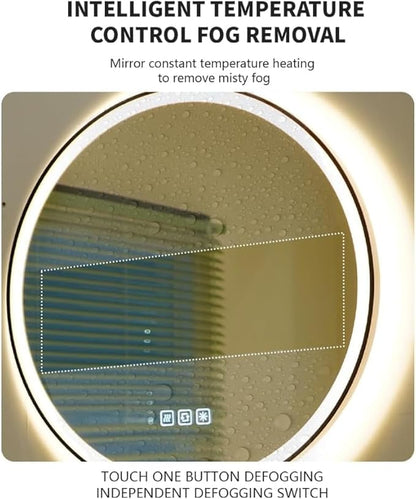 28 inches Round LED Bathroom Mirror with Lights, Anti-Fog, Dimmable, Backlit + Front Lit, Lighted Bathroom Vanity Mirror for Wall, Memory Function, Tempered Glass, Shatter-Proof
