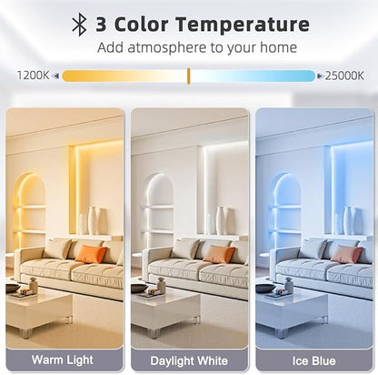 Tenmiro White LED Strip Lights 32.8ft (1200 LEDs) Super Bright 25000K Daylight White, 3Color Temperature Dimmable with Smart App & Remote Control for Bedroom Kitchen Commercial Home Lighting Decor