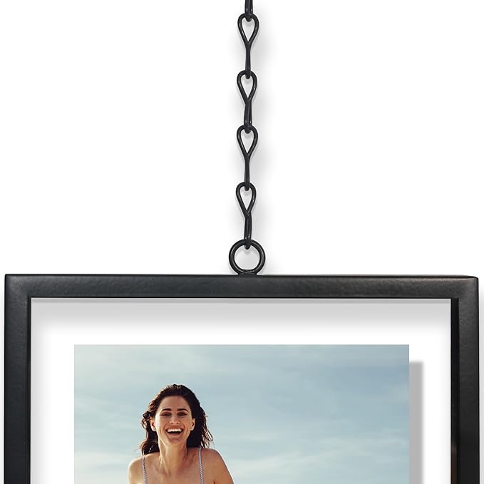 Americanflat Metal Floating Frame with Chain - Set of 3 - Use as 4x6 Picture Frame - Pressed Flower Display for Wall Decor - Elegant Black Molding with Shatter-Resistant Glass