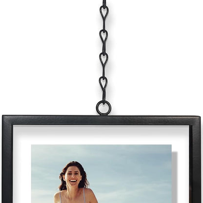 Americanflat Metal Floating Frame with Chain - Set of 3 - Use as 4x6 Picture Frame - Pressed Flower Display for Wall Decor - Elegant Black Molding with Shatter-Resistant Glass