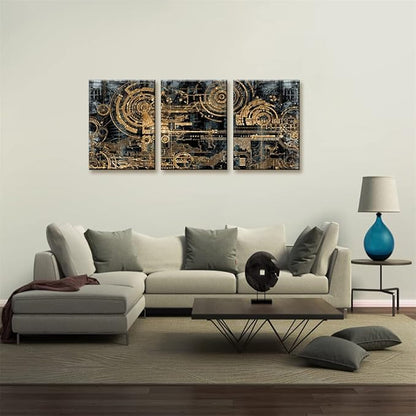 Pacimo 3 Pieces Abstract Canvas Wall Decor Electronic PC Motherboard Circuit Collage Abstract Technology Digital Art Modern Artwork Alternative Urban Shapes Framed Wall Art - 12"x16"x3 Panels