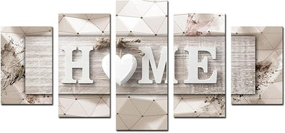 AWLXPHY Decor Home Decoration Wall Art Canvas for Living Room Framed Painting Pink and Grey 5 Panels Modern Still Life Love Stretched Artwork 3D Giclee (Beige, W60 x H30, Framed)