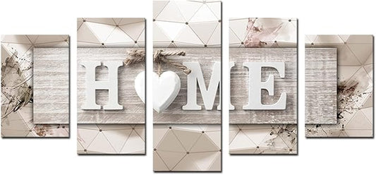 AWLXPHY Decor Home Decoration Wall Art Canvas for Living Room Framed Painting Pink and Grey 5 Panels Modern Still Life Love Stretched Artwork 3D Giclee (Beige, W60 x H30, Framed)