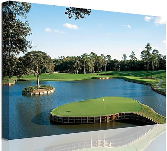 chenchenArt USA Golf Course Wall Art TPC Sawgrass Golf Course Pictures Canvas Prints Golf Wall Decor for Living Room Bedroom Bathroom Home Decorations Framed Ready to Hang(28''H x 44''W)