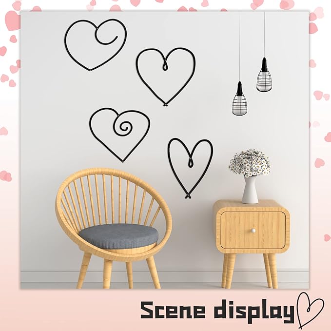 Hotop 4 Pieces Heart Metal Wall Decor Love Sign Minimalist Style Hearts Black Wall Art for Bedroom Living Room Decoration